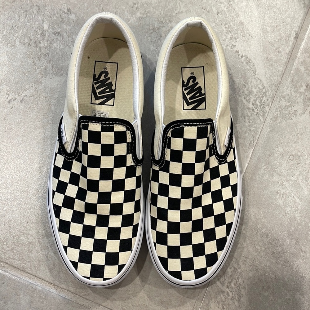 Checkered Vans slip on